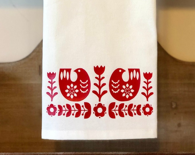 Scandi Birds, Scandinavian Kitchen Towel, Tea Towel, Kitchen Decor, Flour Sack Towel, Scandinavian Decor, Gift, Stocking Stuffer
