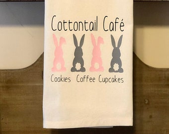 Cottontail Cafe / Flower Sack Towel / Tea Towel / Easter Decor /  Kitchen Towel / Easter Towel