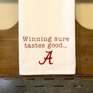 Winning Sure Tastes Good Officially Licensed Alabama Kitchen Towel, Flour Sack Towel, Tea Towel, Kitchen Decor, Tailgating, Alabama Fan
