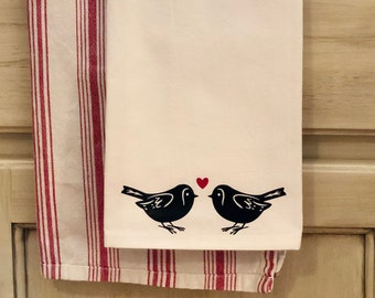 Lovebirds / Farmhouse Kitchen Towel / Flour Sack Towel / Tea Towel / Farmhouse Kitchen Decor