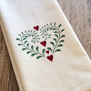 Scandinavian Heart Kitchen Towel,  Tea Towel, Kitchen Decor, Flour Sack Towel, Scandinavian Decor, Rosemaling Heart Towel, Gift