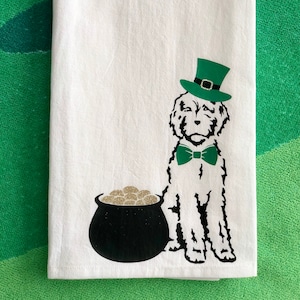 Lucky Dood Kitchen Towel, Flour Sack Towel, Tea Towel, St. Patricks Day Decor, St Patrick's Day Gift, Doodle, Gift for Dog Lover