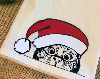Santa CLAWS / Cat Towel / Christmas Decor / Flour-sack Towel