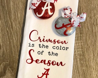 Officially Licensed-Crimson is the Color or the Season Christmas Ornament Bundle, Flour Sack Towel, Tea Towel, Ornament, Christmas Decor