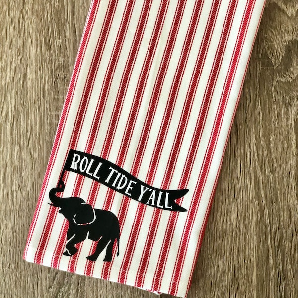 Roll Tide Y'all (Pinstripe) Officially Licensed Alabama Kitchen Towel, Flour Sack Towel, Tea Towel, Kitchen Decor, Tailgating Decor