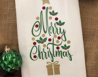 Christmas Sparkle, Christmas Kitchen Towel, Flour Sack Towel, Tea Towel, Holiday Kitchen Decor, Christmas Tree, Christmas Gift