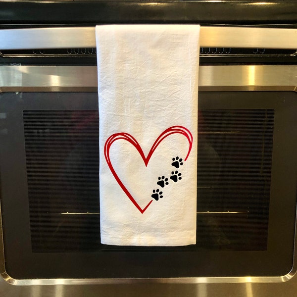 Paw Prints on your Heart/ Kitchen Towel / Tea Towel / Kitchen Decor / Flour Sack Towel / Gift for Animal Lover