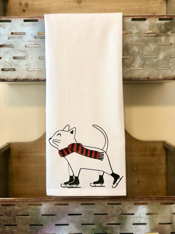 Purr-fect Ten, Skating Cat Towel, Christmas Decor, Flour-sack Towel,  Christmas Gift, Ice Skating, Gift for Cat Lover, Tea Towel, Kitchen 