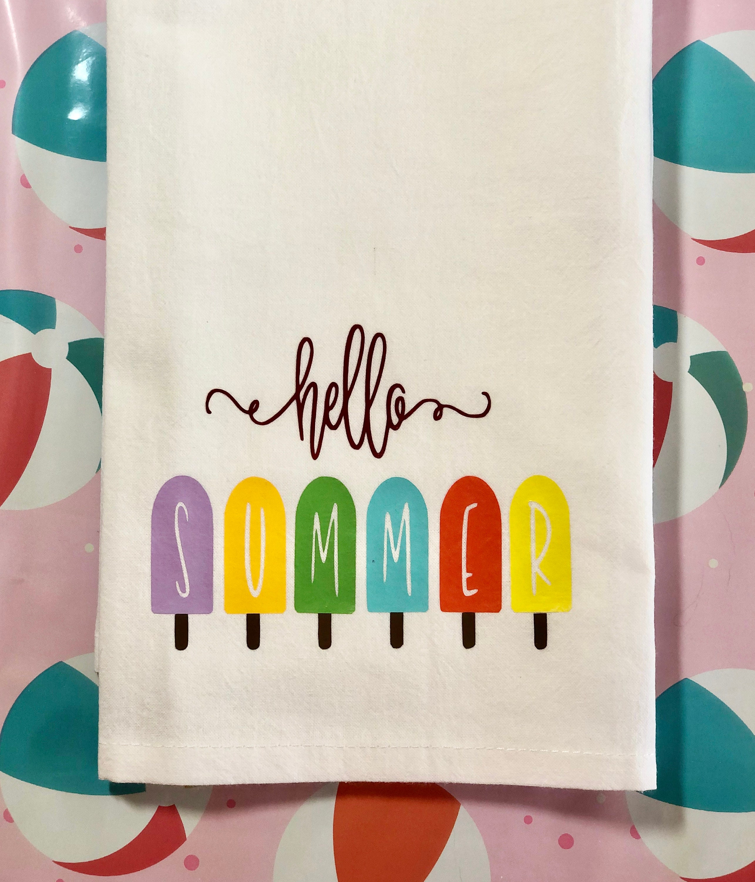 Summer Kitchen Towel / Tea Towel / Kitchen Decor / Flour Sack Towel /  Popsicles / Hello Summer 