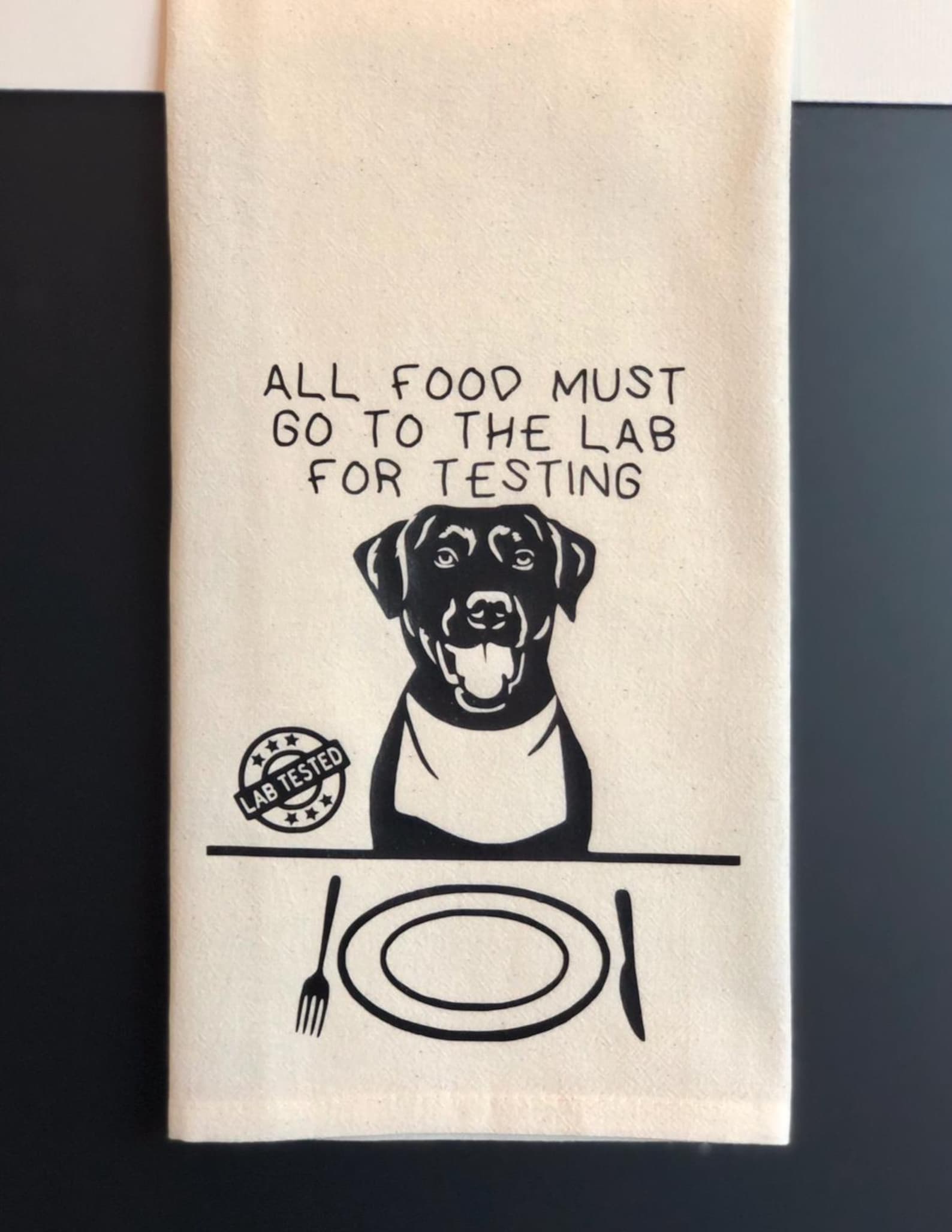 Funny Labrador Kitchen Towel – Lab Testing Flour Sack Towel, Dog Lover Gift, Pet Humor Kitchen Decor