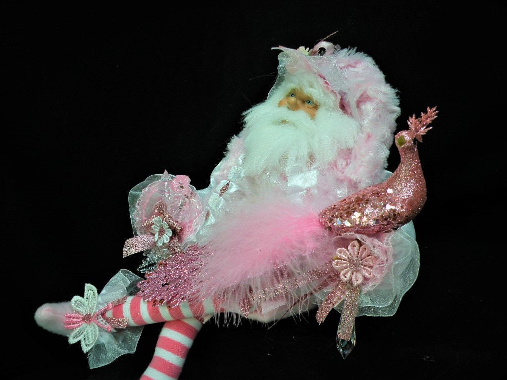 Shabby Chic Pink Romantic Christmas Sitting Santa's Helper Elf Christmas Decoration 22 Baby's First Christmas D\u00e9cor