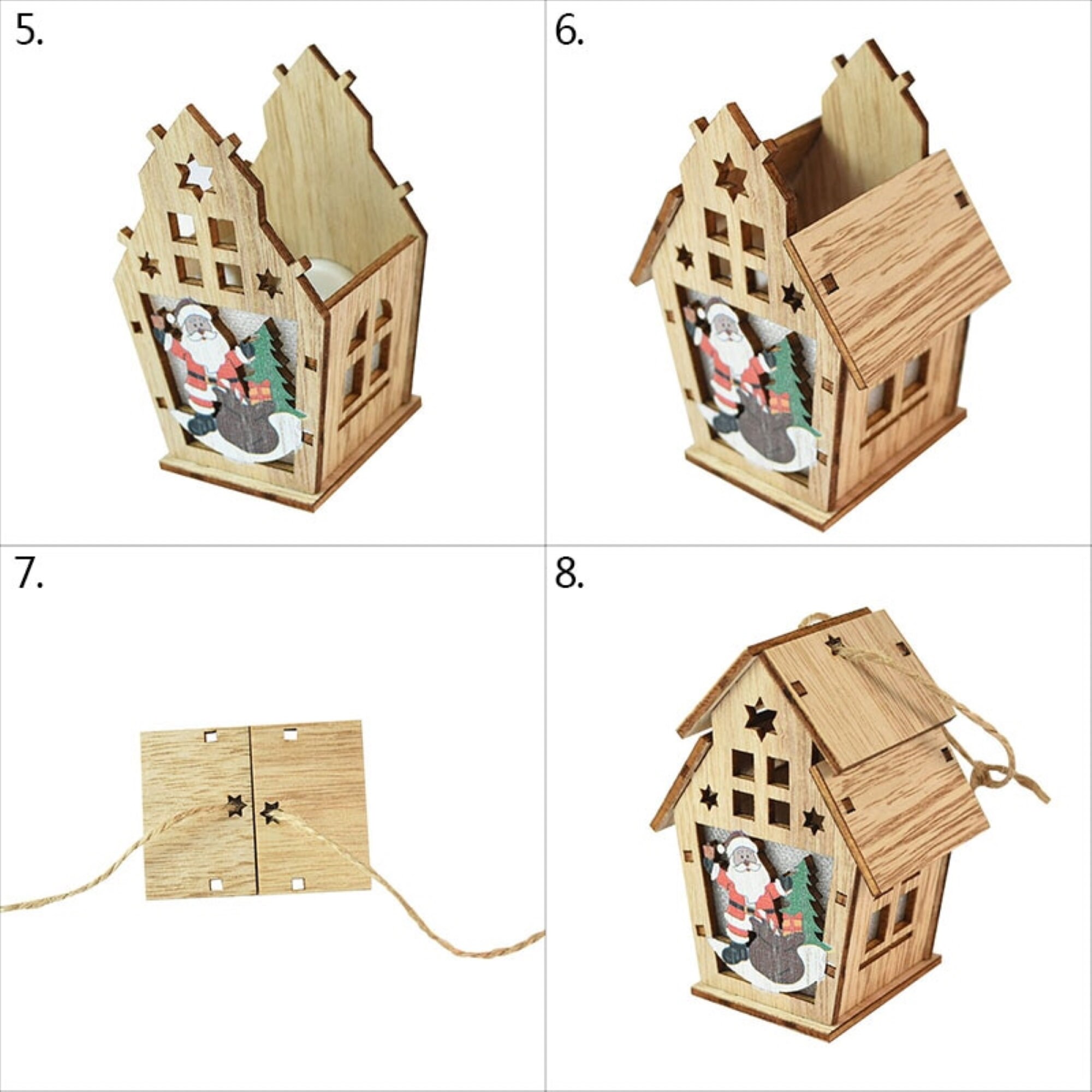 Christmas Tree Decorations Led Light Wood House DIY Hanging Etsy