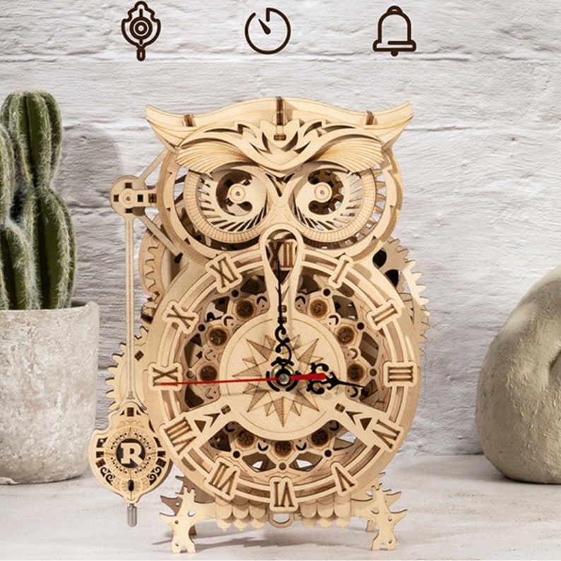 3D Wooden Puzzle Model Building Kit Owl Clock Etsy