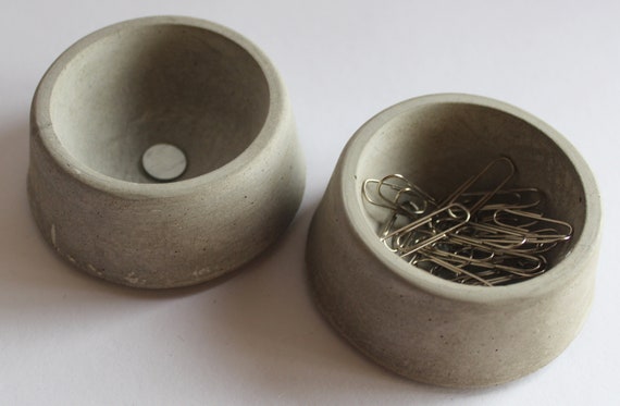 Grey Concrete Magnetic Paper Clip Holder / Cement Paper Clip