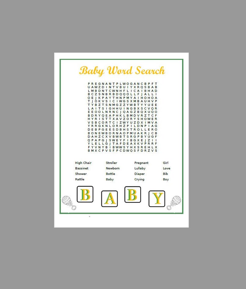 Printable Baby Shower Word Search - Etsy