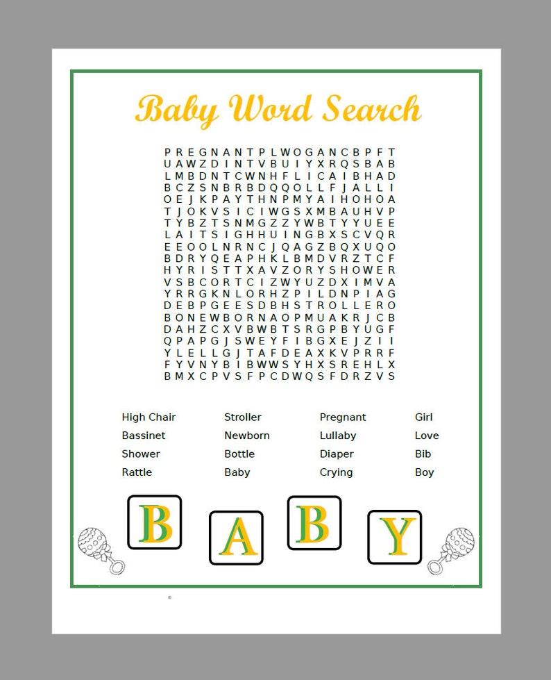 Printable Baby Shower Word Search - Etsy