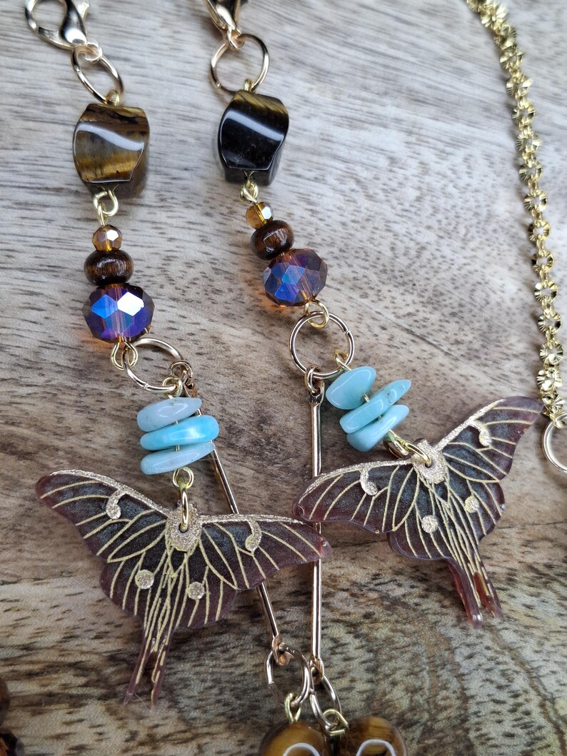Luna Moth Glasses Chain | Labradorite & Glass Pearl | Lightweight Eyeglass Chain | Gifts for her | Gold and Silver image 8