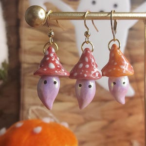Halloween Mushroom Ghost Earrings | Handmade Clay Ghost Jewelry | Gifts for her | Cottagecore Jewellery | Fairy Gifts