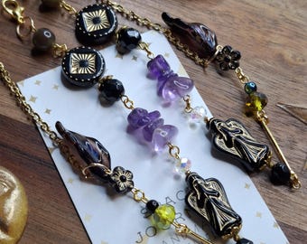 Amethyst gothic angel glasses chain - black eyeglass chain with gemstones