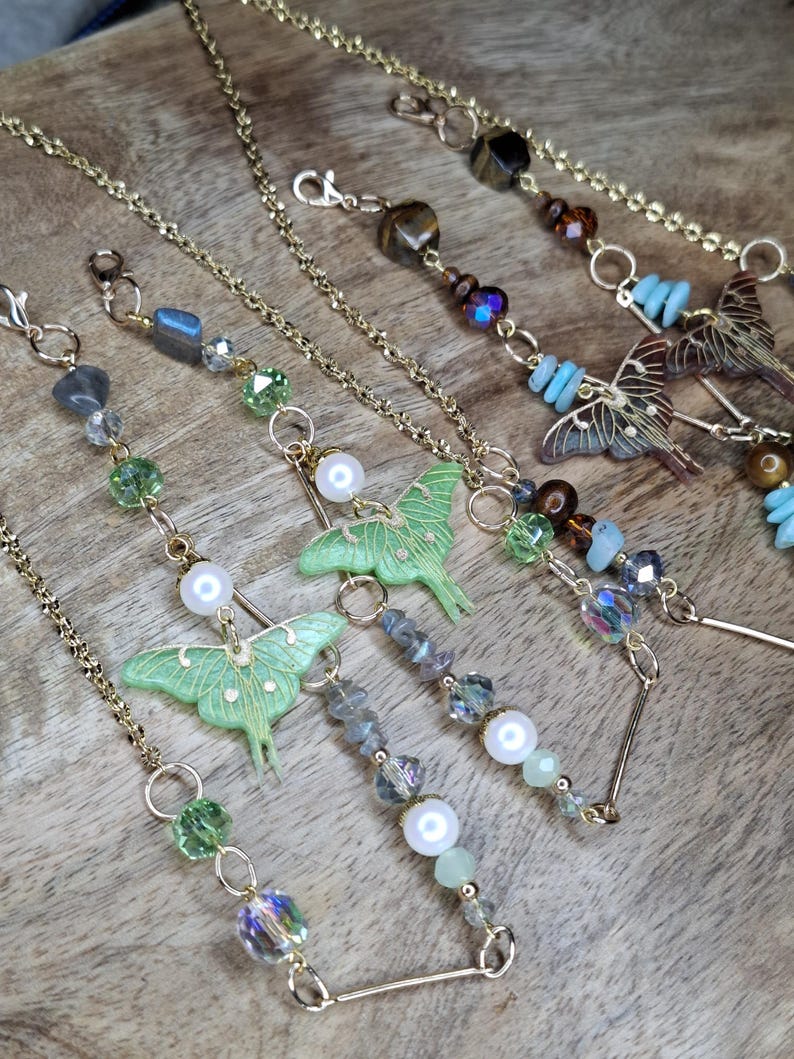 Luna Moth Glasses Chain | Labradorite & Glass Pearl | Lightweight Eyeglass Chain | Gifts for her | Gold and Silver image 6