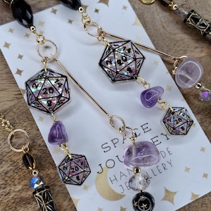 Purple dice glasses chain with amethyst crystal beads - roleplay eyeglasses chain