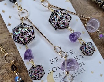 Purple dice glasses chain with amethyst crystal beads - roleplay eyeglasses chain