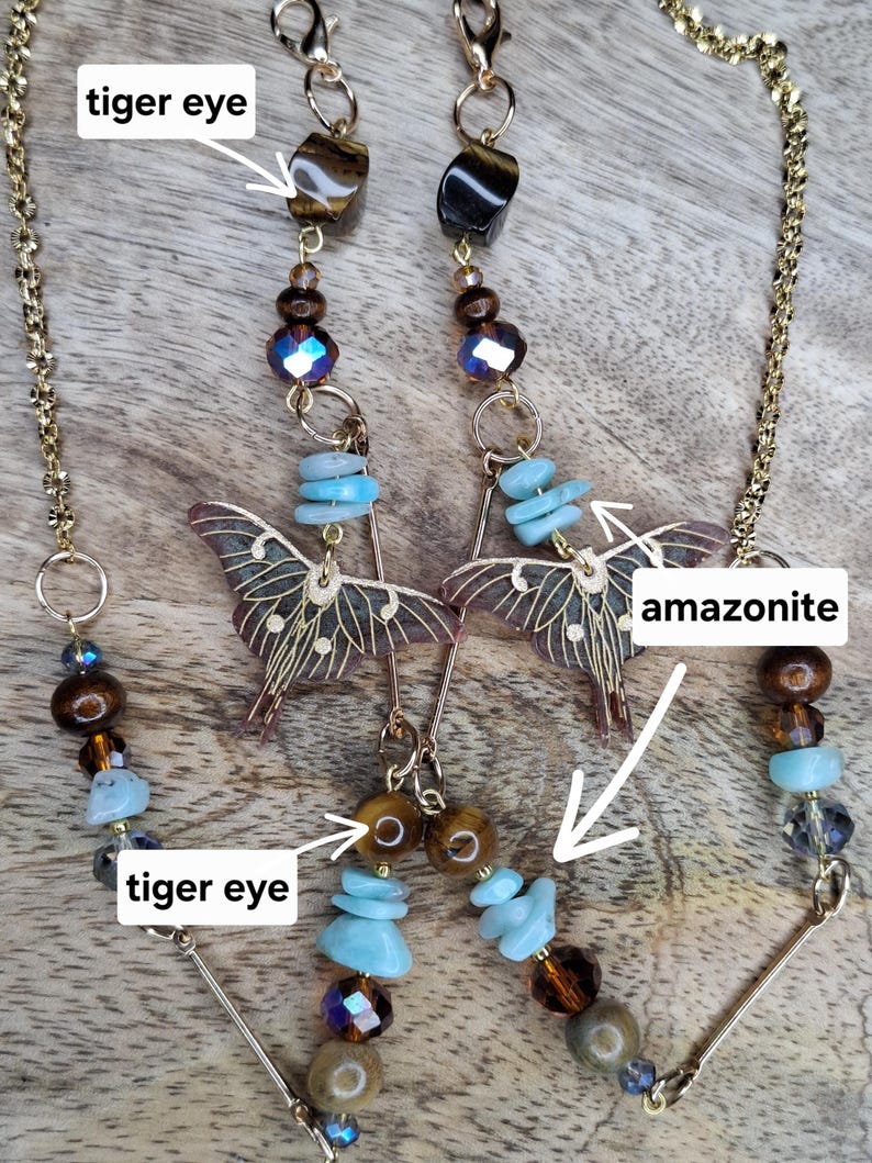 Luna Moth Glasses Chain | Labradorite & Glass Pearl | Lightweight Eyeglass Chain | Gifts for her | Gold and Silver image 5