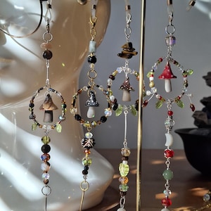 Clay mushroom glasses chain - gemstone beaded eyeglasses chain