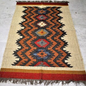 Oriental Kilim in wool Traditional India Jute Rug Jute Kilim Gray Rug 4 x 6 Handwoven Kilim Rug Dhurrie Rug Vintage Kilim Chic