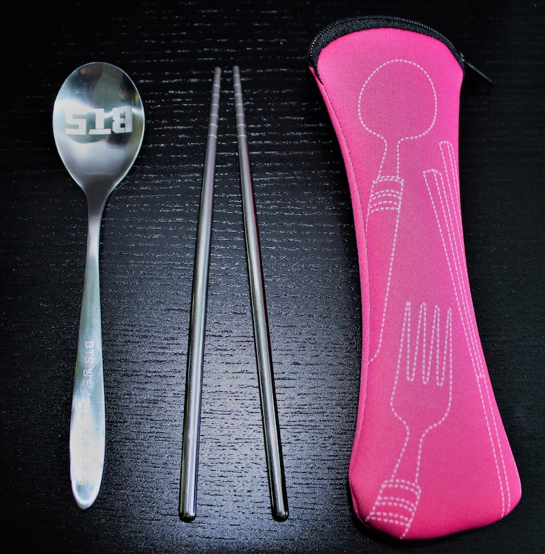 Kpop BTS Chopsticks & Spoon Set pink Korean Style Etsy