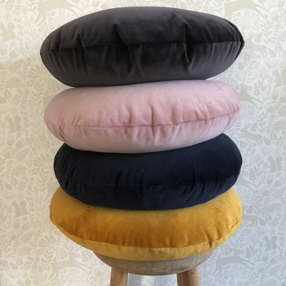 Velvet round cushion 19" - Pink, Navy, honey and grey