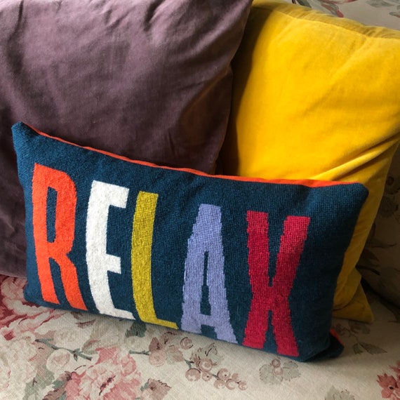 RELAX needlepoint rectangle cushion