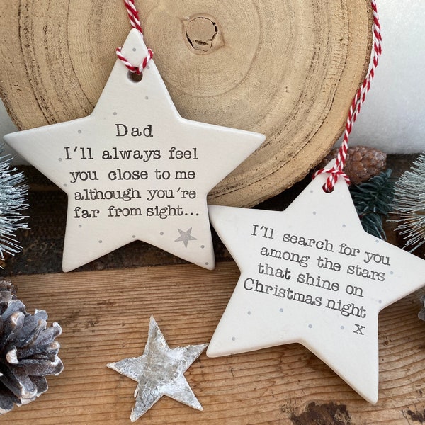 Personalised Christmas memorial | in memory bauble | remembrance ornament | ceramic bauble | hand stamped | tree decoration | star keepsake