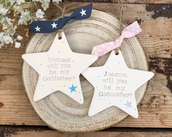 Personalized Godparent Proposal Gift: Hand Stamped Ceramic Star