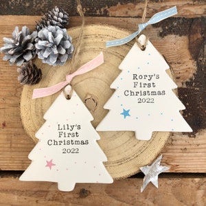 Personalized Baby's First Christmas Bauble: Hand Stamped Ceramic Tree Decoration