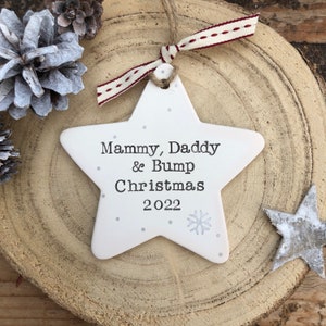 Personalised mummy daddy bump 2023 bauble | ceramic star | Christmas tree decoration keepsake | Christmas pregnancy | parents to be ornament