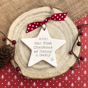 First Christmas as parents bauble | Personalised ceramic star | 2024 Christmas tree decoration | first Christmas as mummy and daddy ornament
