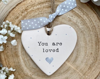 Hand Stamped Ceramic Heart: Encouragement Gift, Positive Quote