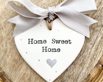 Personalized Housewarming Ceramic Heart: Hand Stamped New Home Ornament