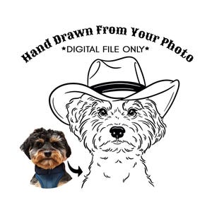 Personalized Cowboy Pet Portrait | Digital Line Art from Photo | Custom Dog Cat Western Gift