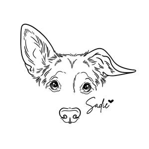Dog line drawing custom, ear outline, pet portrait ink, DIGITAL FILE ONLY, Tattoo Commission, Realistic face sketch from photo, Peekaboo