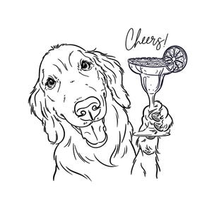 Custom Pet Portrait with Cocktail, Hand-Drawn Line Art, Digital File