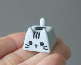 Grey Tabby Cat Artisan Gray Keycap