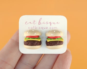 Burger Ear Studs Burger Earrings Hamburger Cheeseburger
