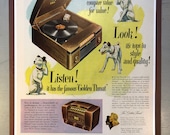 Framed 1947 RCA Victor Radio and Record Player advertisement