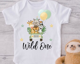 Babys 1sts Birthday outfit Jungle Themed Safari Outfit Bodysuit WILD ONE Party outfit Animals boys Girls T-shirt tee top