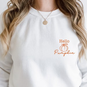 Jersey de otoño, Hello Pumpkin Sweater, Sudadera de calabaza, Sudadera de otoño, Crewneck de especias de calabaza, Lindos regalos de otoño, Top, Temporada de calabaza