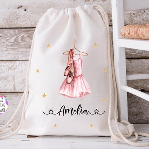 Ballet bag - Ballerina Personalised Bag Drawstring Cotton Gym Bag Back to School Girls Tap Dance Bag PE Pump Nursery Bag - Swimming Bag-Tutu