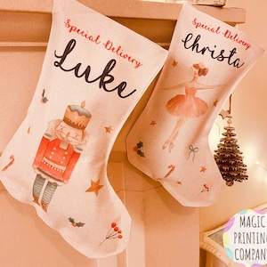 meia de natal personalizada, saco de papai noel, quebra-nozes, fada de ameixa de açúcar, caixa de véspera de natal, primeiro presente de natal, presente de bailarina para meninas
