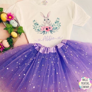 Personalised Easter Bunny Tutu Outfit for Girls – Bunny T-shirt- Custom Spring Dress, Easter Gift, Birthday Tutu, Girls’ Cute Easter Outfit